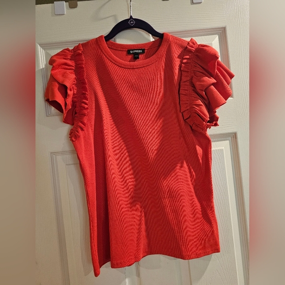 Express Tops - Express Red Ruffle Sleeve Top